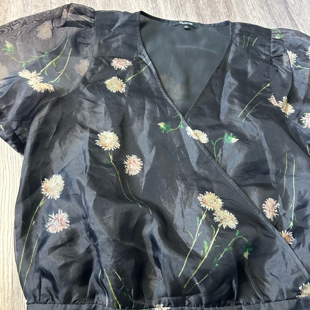 Madewell Black Floral Wrap Blouse - Picture 4 of 12